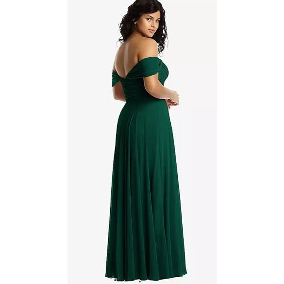 Dessy Collection Off-the Shoulder Draped Chiffon Maxi Dress Hunter Green Size 16 - Picture 3 of 16